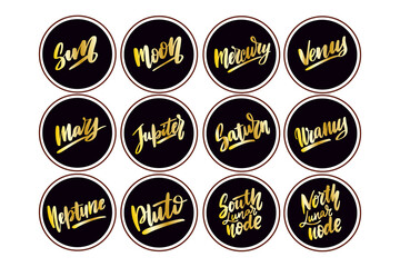 Astrological symbols of planets. These icons are used in astrology, natal maps.