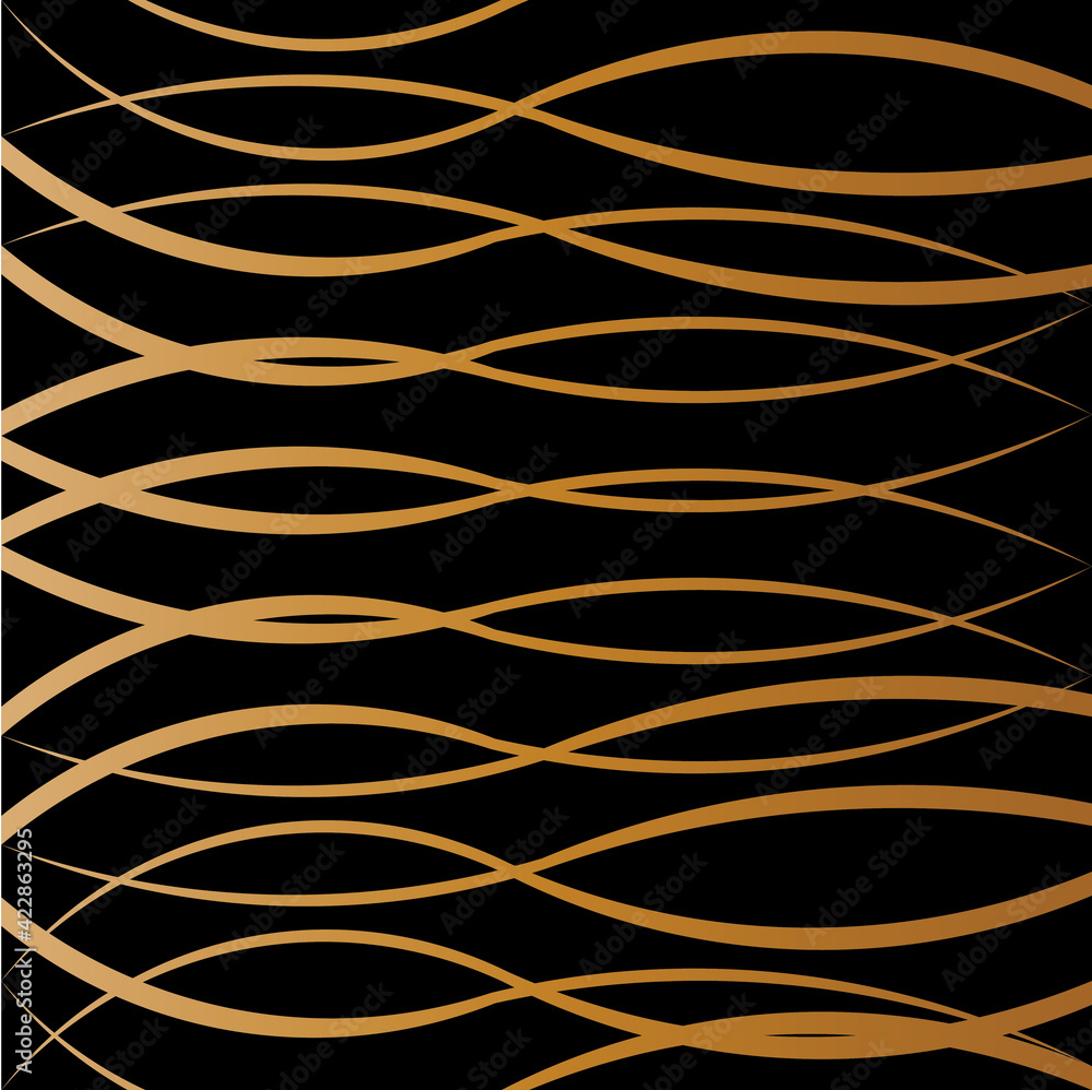 Poster abstract of horizontal wave pattern. design swirl gold on black background. design print for illustr
