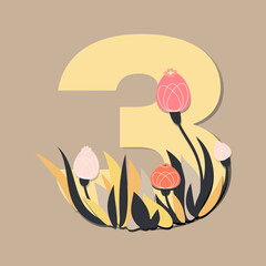Composition of the number three and flowers