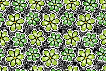 Seamless pattern with flower vector Illustration, Fantasy batik style
