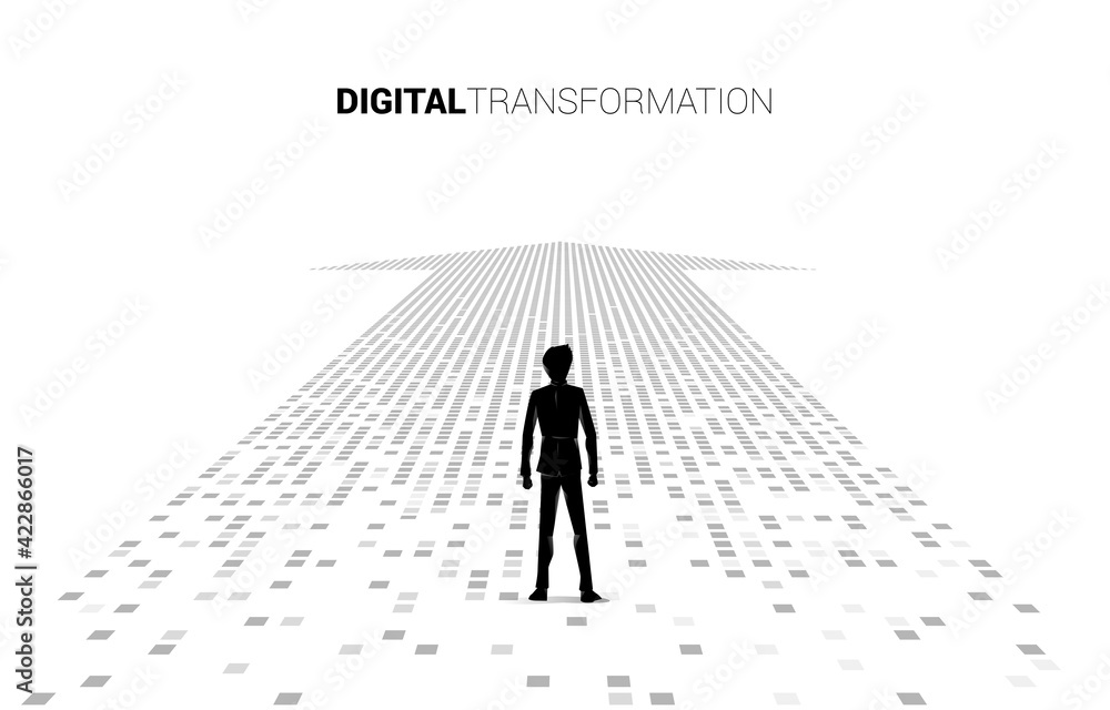 Aufkleber silhouette of businessman standing on the arrow from pixel. concept of digital transformation of bus