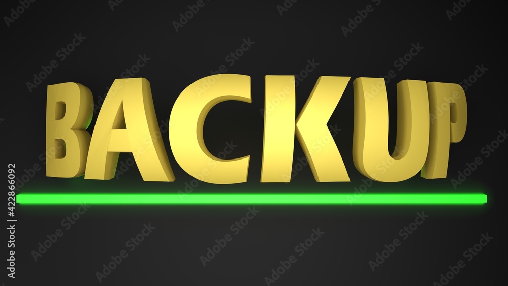 Poster backup yellow write on black background with underlying green led light bar - 3d rendering illustrat