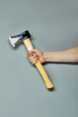 Wooden Axe Isolated On Gray Background