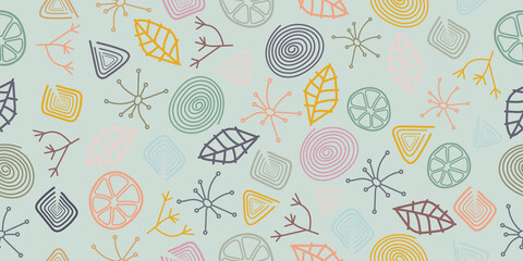seamless pattern geometric shapes and plant elements