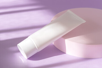 Beauty cosmetic cream lotion stand background. Cosmetics brand mockup on podium pedestal showcase....