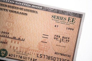 Close up of a series EE US Savings Bond