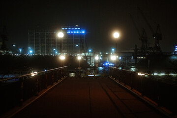 Blick von Hafentreppe auf den Hamburger Hafen (Black Pro Mist)