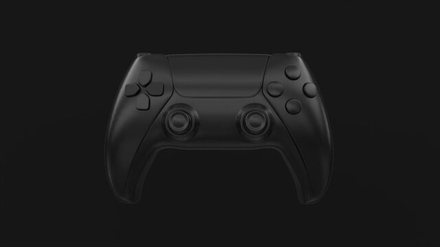 Abstract black game controller on a black background. Gamepad for game console. Reflections glare movement. 3d loop animation of 4K