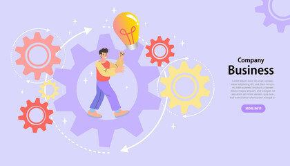 Business people on cog wheel. business graphic, company is engaged in joint construction rise career to success. Vector creative illustration