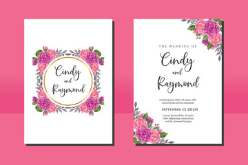 Obraz na płótnie Canvas Wedding invitation frame set, floral watercolor hand drawn Dahlia with Peony Flower design Invitation Card Template