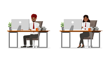 Indian business people working in office character vector design. no10