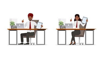 Fototapeta premium Indian business people working in office character vector design. no12