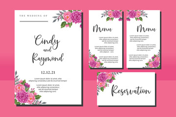 Wedding invitation frame set, floral watercolor hand drawn Dahlia with Peony Flower design Invitation Card Template