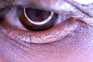 close up of eye with makeup and wrinkles 