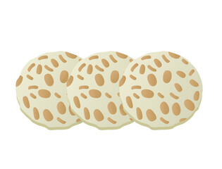 Tempe made from soybeans and cut into round shapes