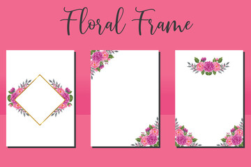 Wedding invitation frame set, floral watercolor hand drawn Dahlia with Peony Flower design Invitation Card Template