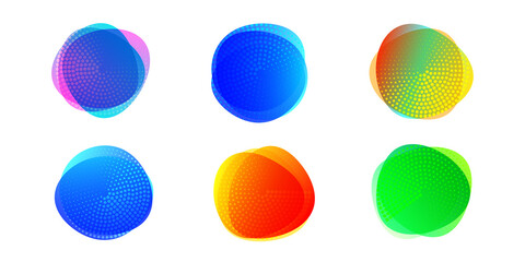 Set of colorful round geometric shape banner template. Abstract graphic design elements for frames with gradient color backdrop.