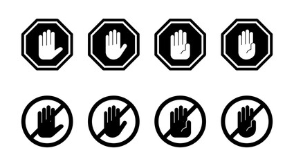 Stop icon set. stop road sign. hand stop icon vector