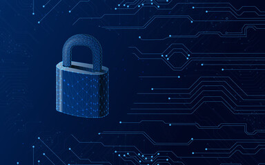 Closed padlock. symbol of security, protection, reliability, privacy and other concepts.wireframe, plexus,vector, dark-blue background,dots,triangle,low poly - obrazy, fototapety, plakaty