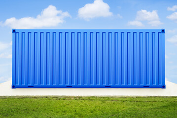 Obraz premium Cargo container or shipping container illustration design with sky background. Large metal box or intermodal freight transport equipment to storage goods for logistics, shipment and import export.