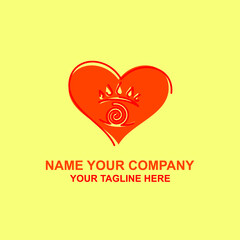 Fiery eye with heart concept logo simple icon design illustration