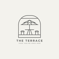 the terrace coffee minimalist line art badge logo template vector illustration design. simple modern cafe, resort, restaurant emblem logo concept 