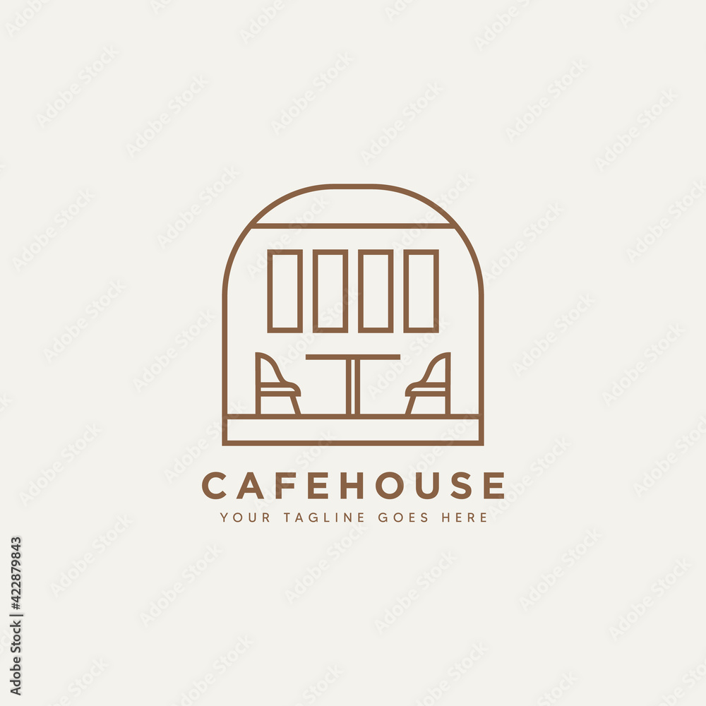 Wall mural cafe house minimalist line art badge logo template vector illustration design. simple modern restaur