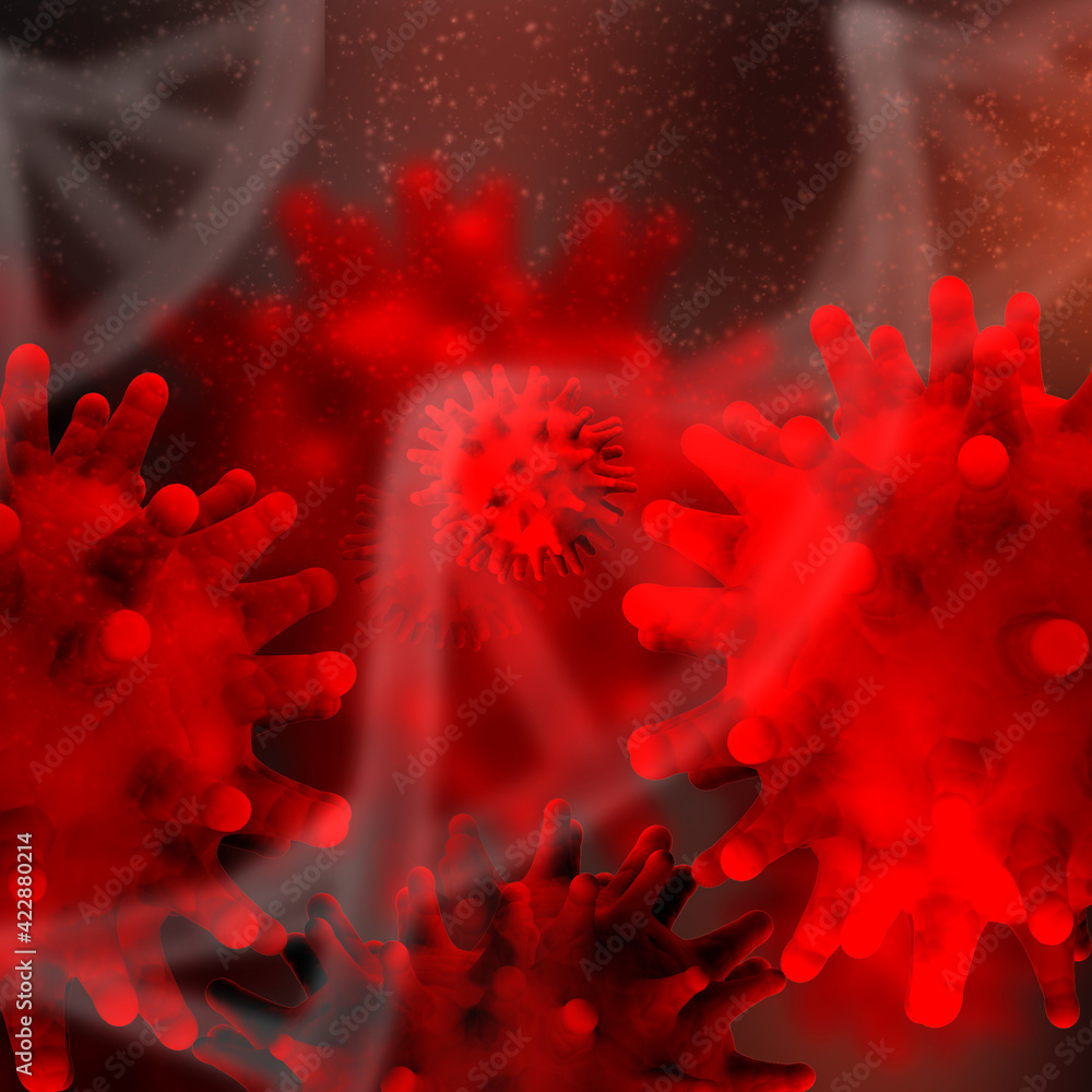 Poster 3d rendering virus bacteria cells background