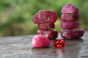 A red ruby gem has luster and beauty.