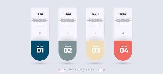 Four Infographic design template, with 4 options icons Numbers concept, Business Infographic data visualization. Process chart. Abstract elements of graph, diagram with steps, options, parts.