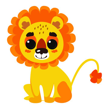 The body of an entirely cute little lion cub on a white background. Suitable for children's clothing, textiles or rooms. Vector illustration in cartoon style