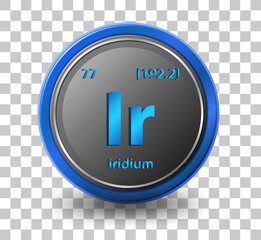 Iridium chemical element. Chemical symbol with atomic number and atomic mass.