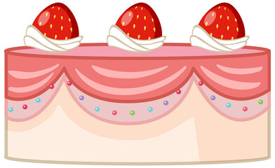 Pink strawberry cake on white background