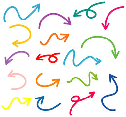 Set of hand drawn arrow doodles on white background