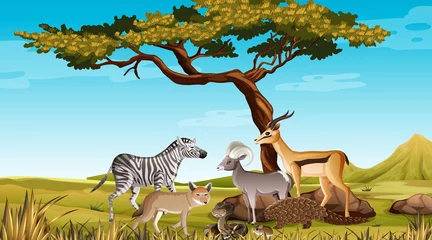 Gruppe wilder afrikanischer Tiere in der Waldszene © blueringmedia