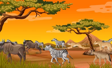 Gruppe wilder afrikanischer Tiere in der Waldszene © blueringmedia