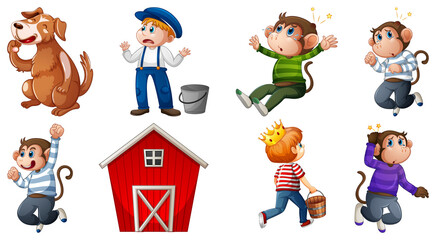 Set of different nursery rhyme character isolated on white background