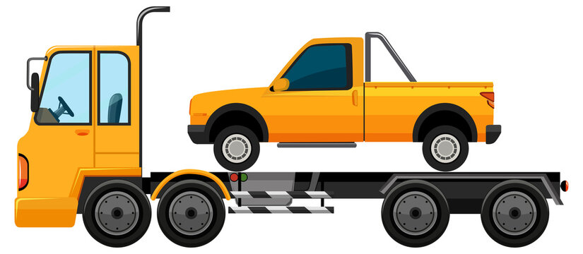 Tow truck carrying car isolated background