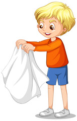 Cartoon character of a boy taking coat off