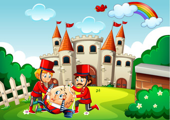 Humpty dumpty egg with soldiers in castle scene