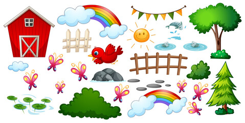 Fototapeta premium Set of farm objects and elements isolated on white background