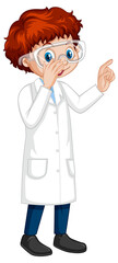 A boy cartoon character wearing laboratory coat