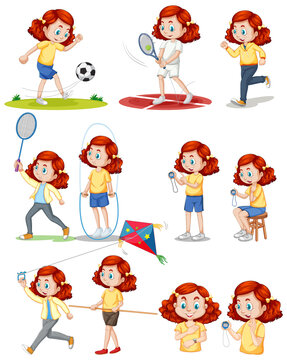 Set of girl doing different types of sports