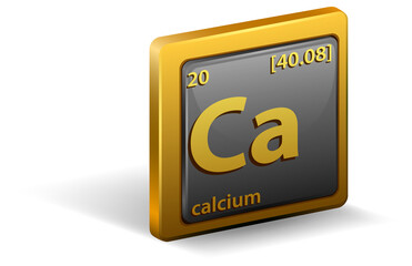 Calcium chemical element. Chemical symbol with atomic number and atomic mass.