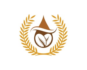 Circular wheat with brown water drop and coffee beans inside