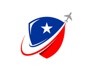 Flight airplane on the american shield logo