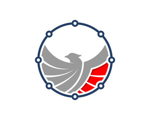 Abstract flying eagle inside the circle tech circuit