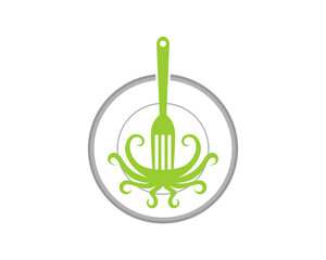 Combination fork with octopus tentacle on the plate