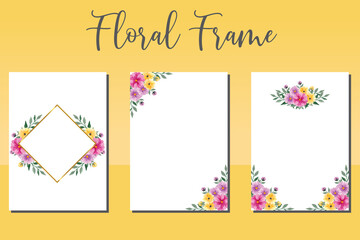 Wedding invitation frame set, floral watercolor hand drawn Daisy Flower design Invitation Card Template