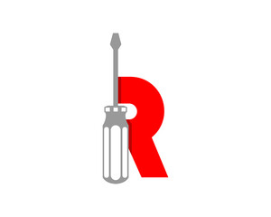 R Letter with screwdriver logo